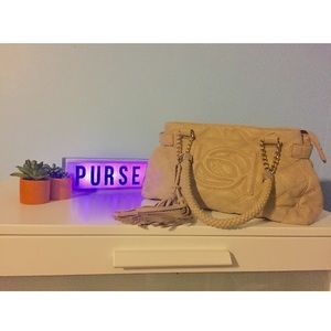 Bebe beige purse with tassel and gold detailing
